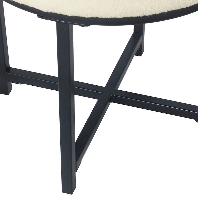 Pouffe rond en fausse peau de mouton | Crème | Base en métal noir mat | Hauteur d'assise 45,7 cm | Nettoyage des taches