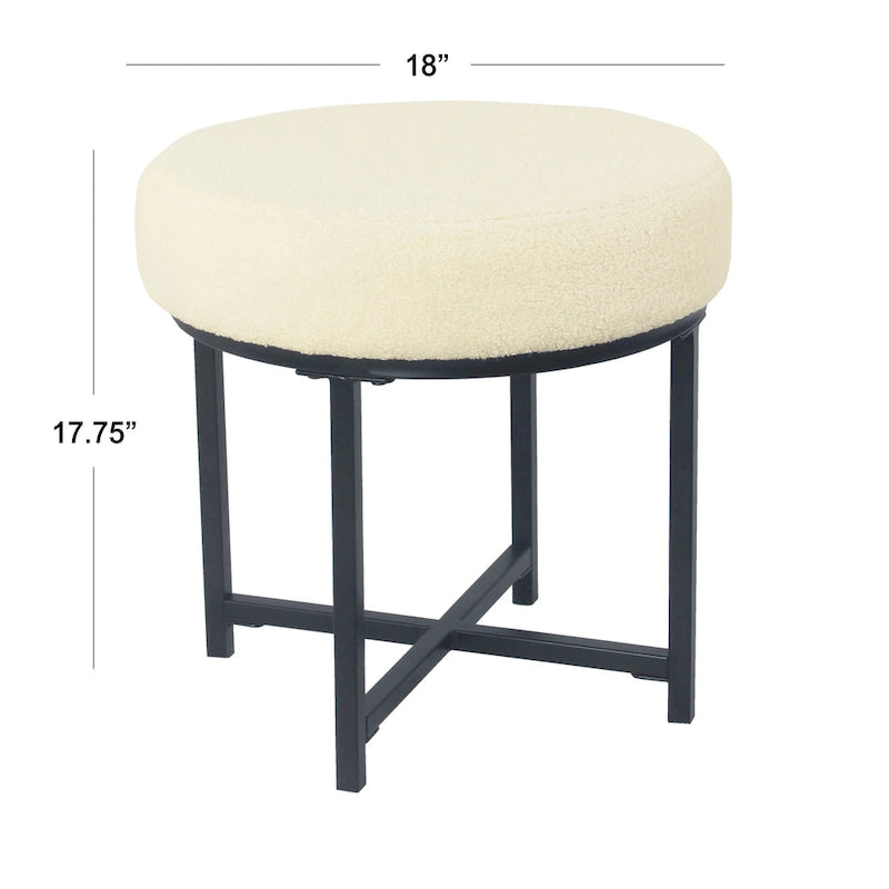 Pouffe rond en fausse peau de mouton | Crème | Base en métal noir mat | Hauteur d'assise 45,7 cm | Nettoyage des taches