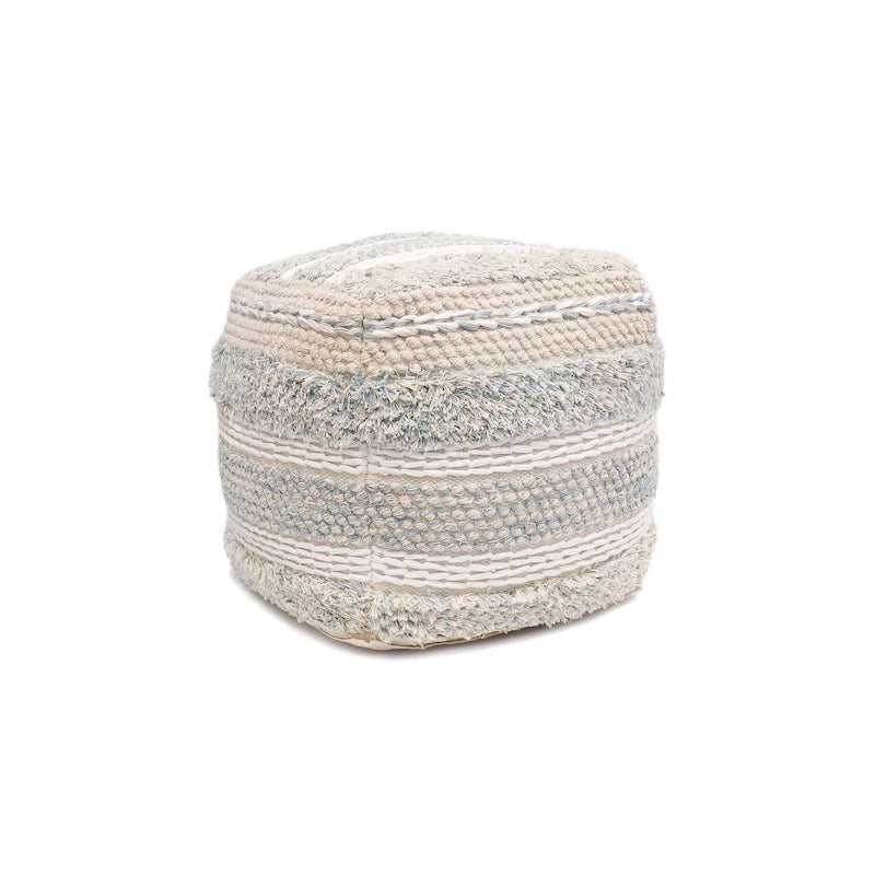 Pouf ottoman en coton tressé | 50 cm | Beige | Texture shaggy | Intérieur | Garantie 6 mois