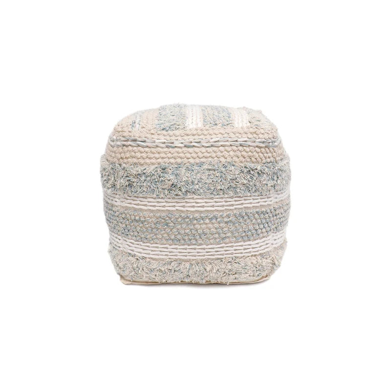 Pouf ottoman en coton tressé | 50 cm | Beige | Texture shaggy | Intérieur | Garantie 6 mois