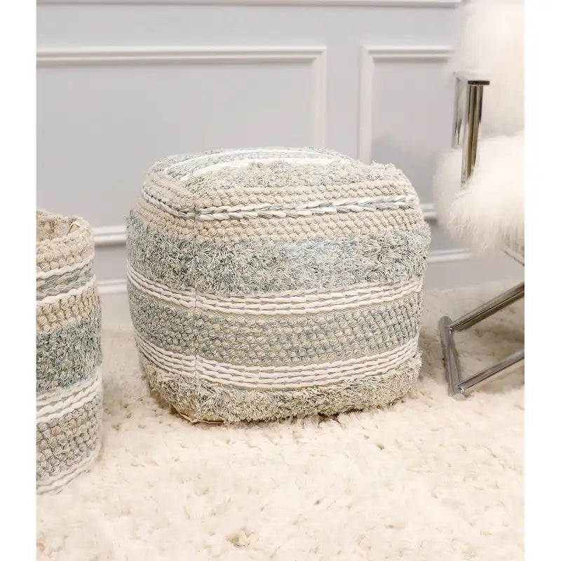 Pouf ottoman en coton tressé | 50 cm | Beige | Texture shaggy | Intérieur | Garantie 6 mois