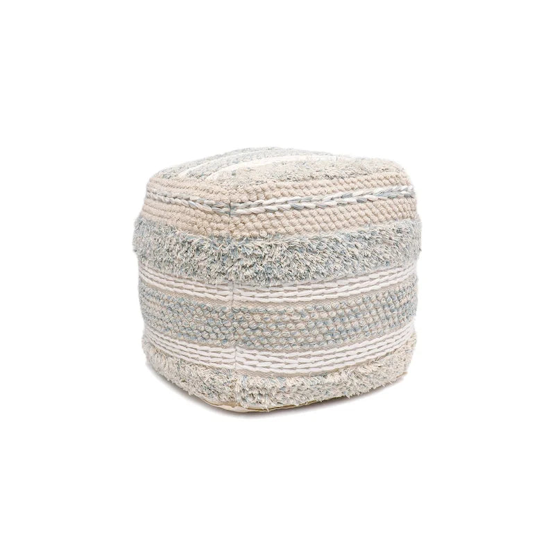 Pouf ottoman en coton tressé | 50 cm | Beige | Texture shaggy | Intérieur | Garantie 6 mois