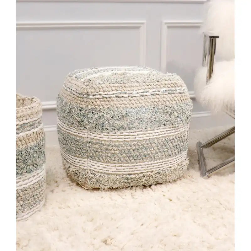 Pouf ottoman en coton tressé | 50 cm | Beige | Texture shaggy | Intérieur | Garantie 6 mois