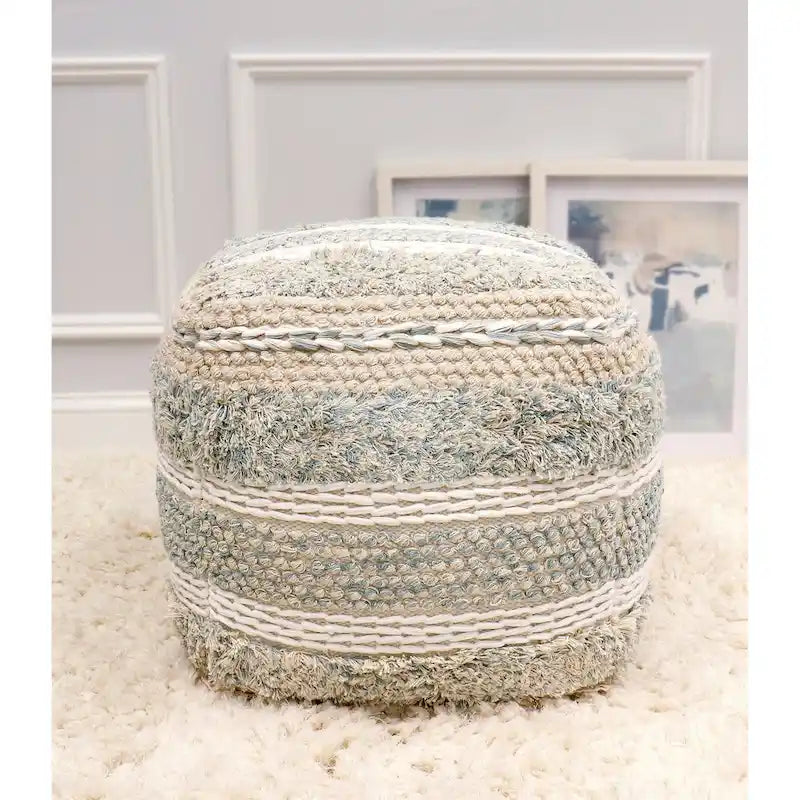 Pouf ottoman en coton tressé | 50 cm | Beige | Texture shaggy | Intérieur | Garantie 6 mois