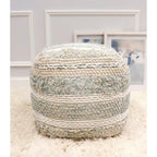 Pouf ottoman en coton tressé | 50 cm | Beige | Texture shaggy | Intérieur | Garantie 6 mois