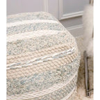 Pouf ottoman en coton tressé | 50 cm | Beige | Texture shaggy | Intérieur | Garantie 6 mois