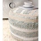 Pouf ottoman en coton tressé | 50 cm | Beige | Texture shaggy | Intérieur | Garantie 6 mois