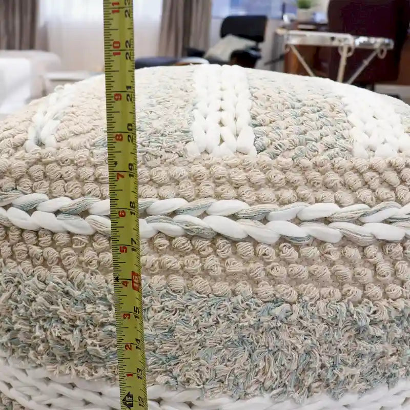 Pouf ottoman en coton tressé | 50 cm | Beige | Texture shaggy | Intérieur | Garantie 6 mois