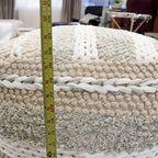 Pouf ottoman en coton tressé | 50 cm | Beige | Texture shaggy | Intérieur | Garantie 6 mois