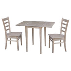 Ensemble de salle à manger 3 pièces avec abattants | Plateau en bois massif façon billot | Pieds Shaker | Gris-taupe délavé