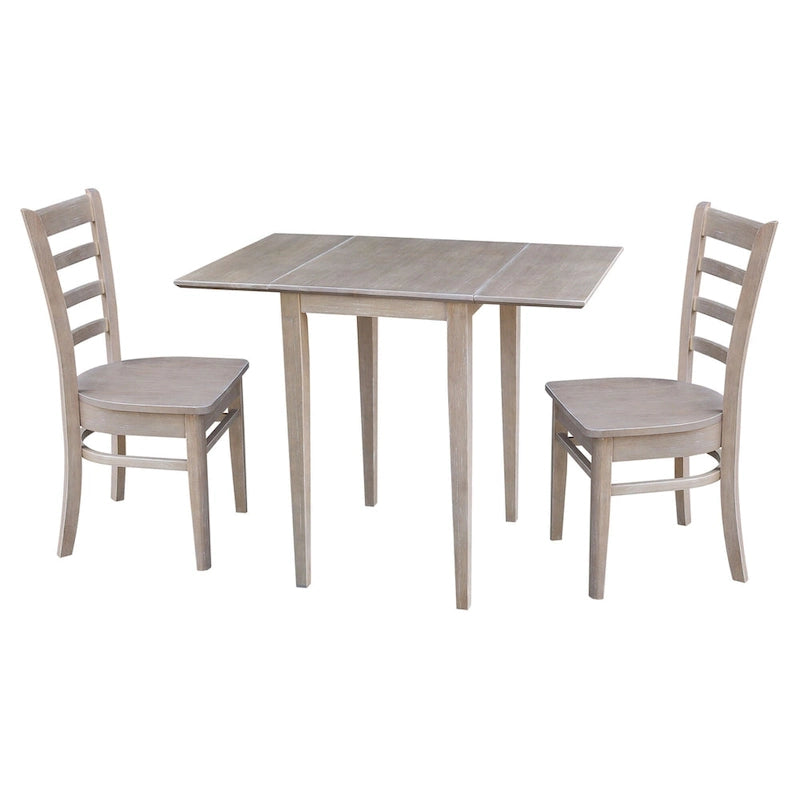 Ensemble de salle à manger 3 pièces avec abattants | Plateau en bois massif façon billot | Pieds Shaker | Gris-taupe délavé