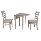 Ensemble de salle à manger 3 pièces avec abattants | Plateau en bois massif façon billot | Pieds Shaker | Gris-taupe délavé