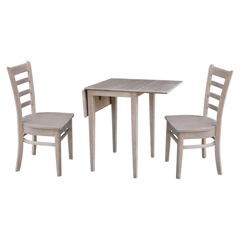 Ensemble de salle à manger 3 pièces avec abattants | Plateau en bois massif façon billot | Pieds Shaker | Gris-taupe délavé