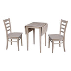 Ensemble de salle à manger 3 pièces avec abattants | Plateau en bois massif façon billot | Pieds Shaker | Gris-taupe délavé