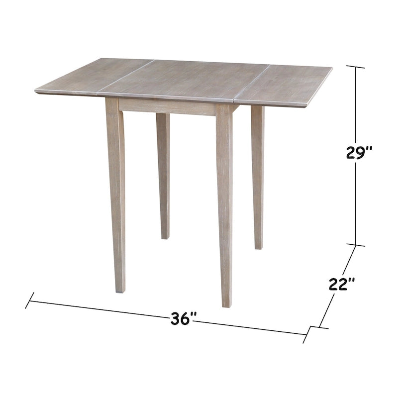 Ensemble de salle à manger 3 pièces avec abattants | Plateau en bois massif façon billot | Pieds Shaker | Gris-taupe délavé