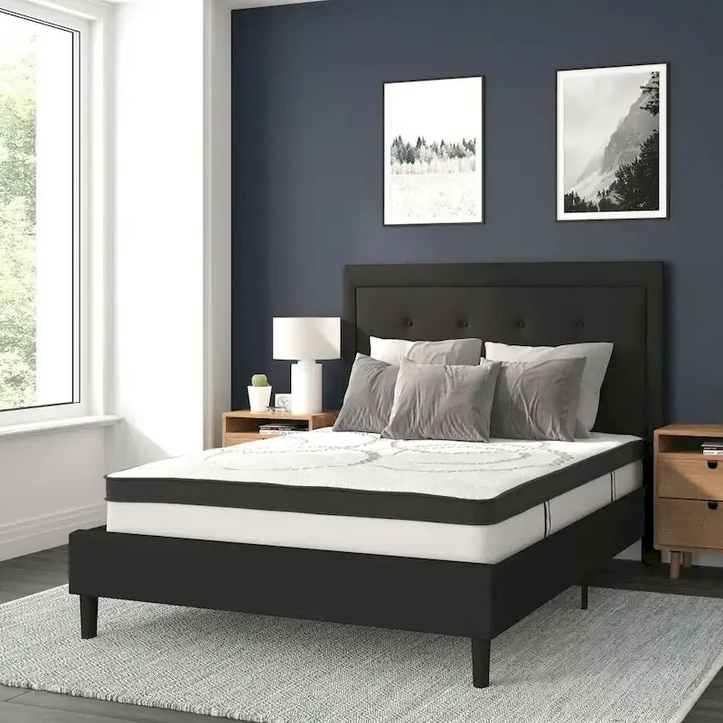 Lit plateforme capitonné avec matelas à ressorts ensachés de 25 cm