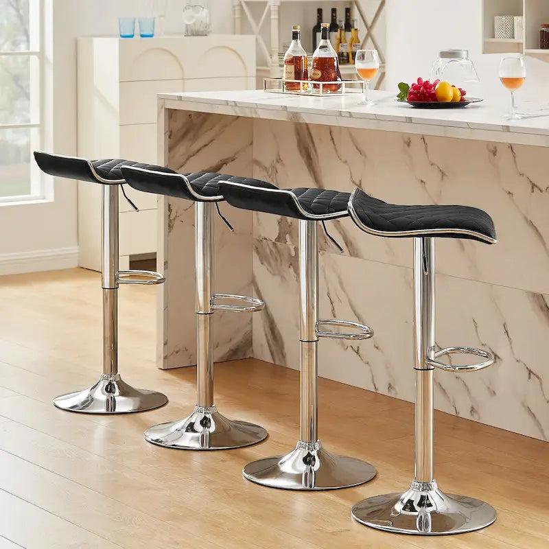 Lot de 4 tabourets de bar pivotants sans dossier en similicuir réglables en hauteur | Structure en métal | 150 kg | 5 couleurs