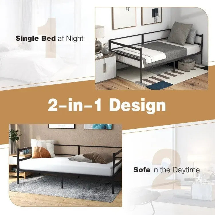 Cadre de lit de repos métallique de taille double pour salon ou chambre à coucher