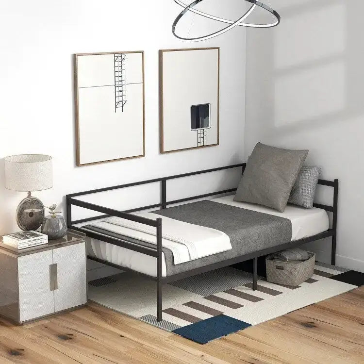 Cadre de lit de repos métallique de taille double pour salon ou chambre à coucher