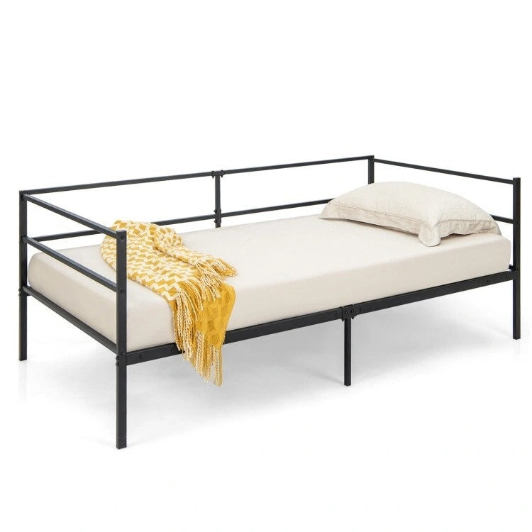 Cadre de lit de repos métallique de taille double pour salon ou chambre à coucher