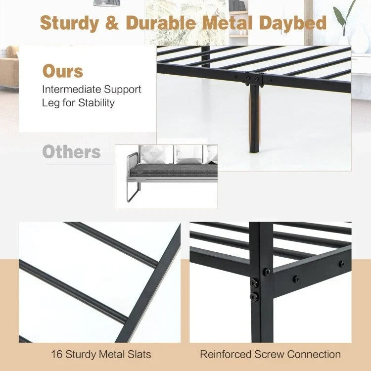 Cadre de lit de repos métallique de taille double pour salon ou chambre à coucher
