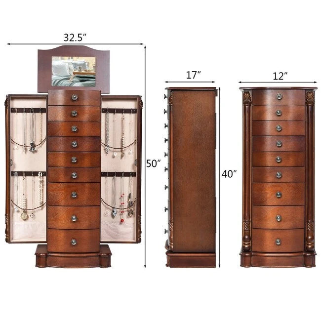 Grande boîte de rangement à bijoux en bois - 17 x 12 x 39.5 (L x l x H)