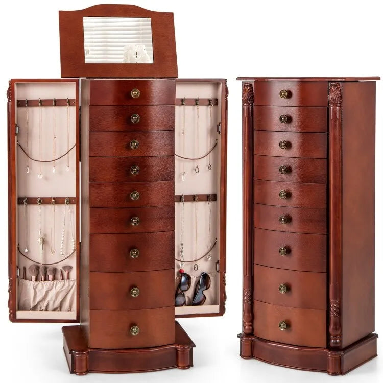 Grande boîte de rangement à bijoux en bois - 17 x 12 x 39.5 (L x l x H)