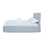 Lit capitonné plissé Sky Blue avec rangement | Mélange de lin | Rangement dissimulé dans le pied de lit | Grand lit/très grand lit