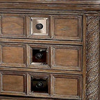 Table de chevet de 76 cm avec 3 tiroirs coulissants | Inserts miroirs | Détail corde sculpté | Marron rustique | Bois massif