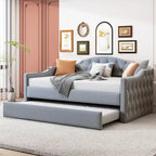 Lit de repos en velours touffeté double avec lit gigogne | Chargement USB et Type-C | Cadre en MDF | Pas besoin de sommier tapissier