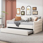 Lit de repos en velours touffeté double avec lit gigogne | Chargement USB et Type-C | Cadre en MDF | Pas besoin de sommier tapissier
