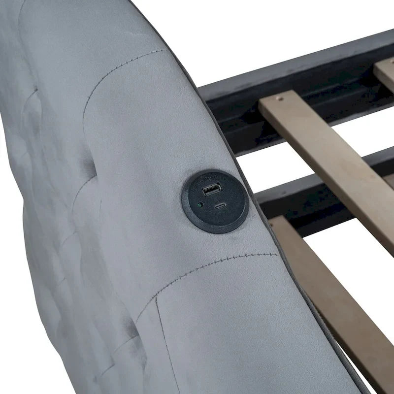 Lit de repos en velours touffeté double avec lit gigogne | Chargement USB et Type-C | Cadre en MDF | Pas besoin de sommier tapissier