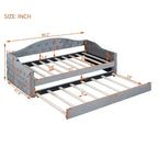 Lit de repos en velours touffeté double avec lit gigogne | Chargement USB et Type-C | Cadre en MDF | Pas besoin de sommier tapissier