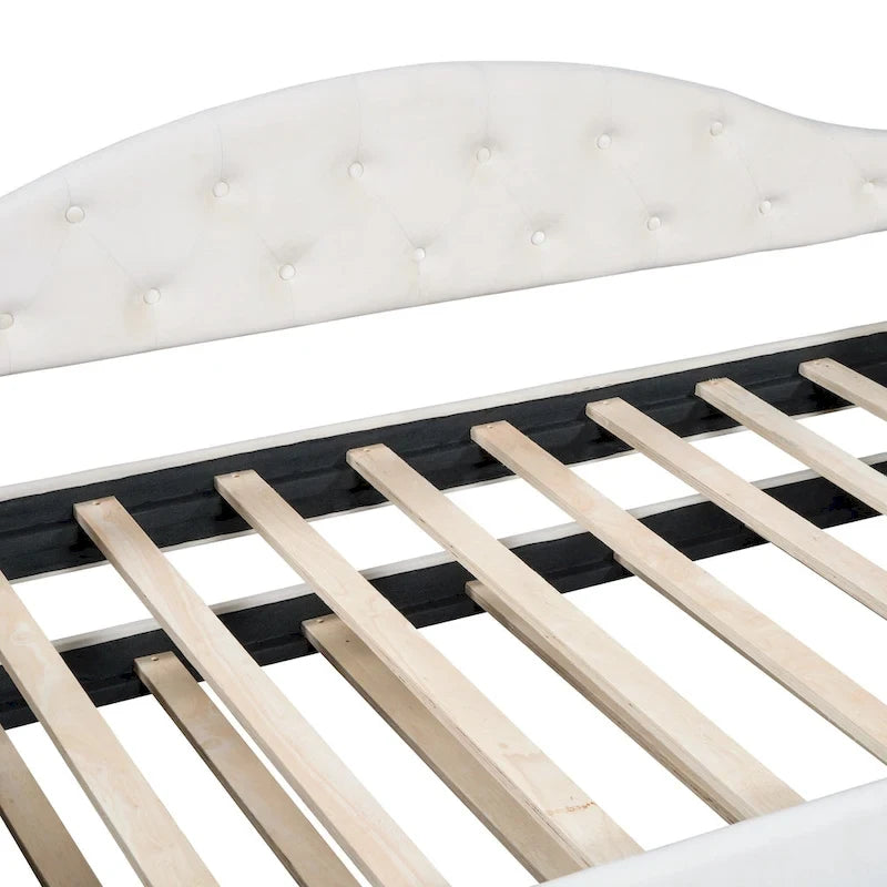 Lit de repos en velours touffeté double avec lit gigogne | Chargement USB et Type-C | Cadre en MDF | Pas besoin de sommier tapissier