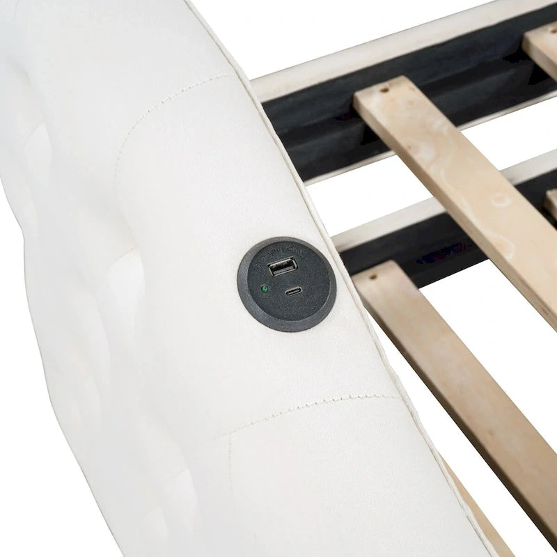 Lit de repos en velours touffeté double avec lit gigogne | Chargement USB et Type-C | Cadre en MDF | Pas besoin de sommier tapissier
