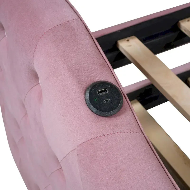 Lit de repos en velours touffeté double avec lit gigogne | Chargement USB et Type-C | Cadre en MDF | Pas besoin de sommier tapissier