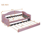 Lit de repos en velours touffeté double avec lit gigogne | Chargement USB et Type-C | Cadre en MDF | Pas besoin de sommier tapissier