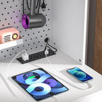 Coiffeuse avec panneau perforé et huche, table de maquillage de chambre à coucher avec station de charge et lumière LED - S/O