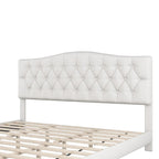 Lit plateforme rembourré avec tête de lit capitonnée en losanges | Lin de polyester | Lattes en bois | Grand lit/Très grand lit