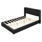 Lit plateforme pleine grandeur en cuir avec cadre en bois