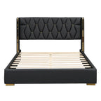 Lit plateforme pleine grandeur en cuir avec cadre en bois