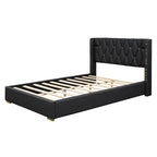 Lit plateforme pleine grandeur en cuir avec cadre en bois