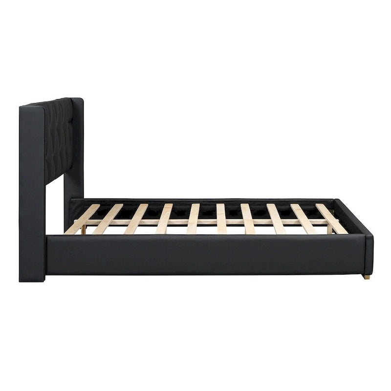 Lit plateforme pleine grandeur en cuir avec cadre en bois