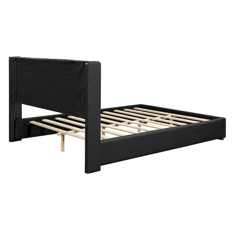 Lit plateforme pleine grandeur en cuir avec cadre en bois