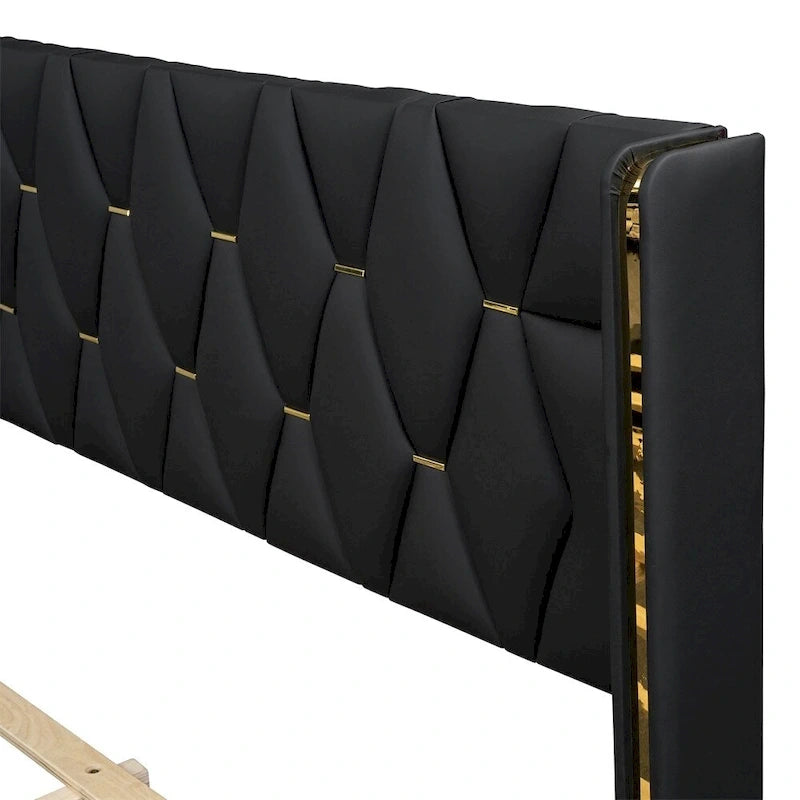 Lit plateforme pleine grandeur en cuir avec cadre en bois