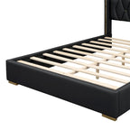 Lit plateforme pleine grandeur en cuir avec cadre en bois