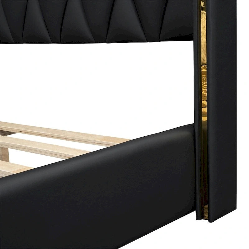 Lit plateforme pleine grandeur en cuir avec cadre en bois