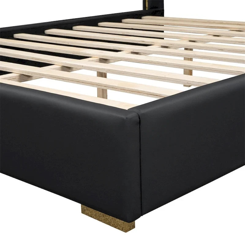 Lit plateforme pleine grandeur en cuir avec cadre en bois