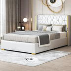 Lit plateforme pleine grandeur en cuir avec cadre en bois
