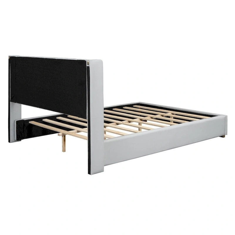 Lit plateforme pleine grandeur en cuir avec cadre en bois